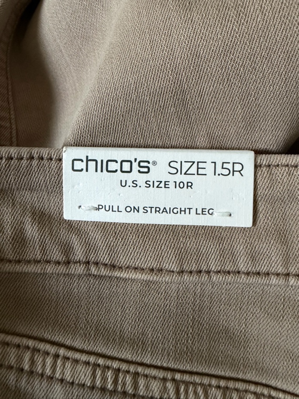 Chico’s Pull-On Straight Leg Jeans Size 10 Neutral Tan Stretch NWT Comfort Fit - Picture 5 of 5